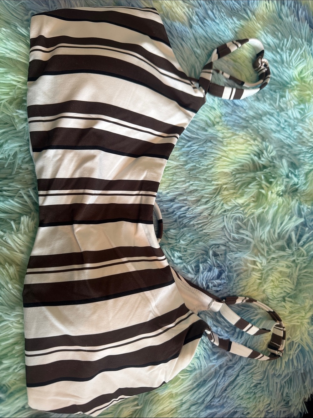 Alia Brown and White Striped Tie-Back Bikini Top